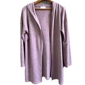Bobbie Brooks Open Front Cardigan Women M Pink Gray Heather Hooded Lounge Cozy